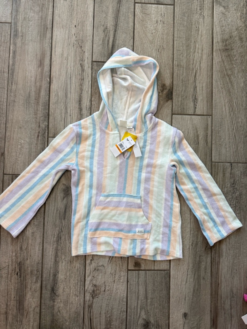 Roxy Pastel Stripe Hooded Pullover - Light Blue, Lavender, Peach